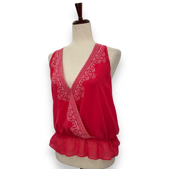 Rory Beca REVOLVE Hot Pink Halter Top Large Embroidered Peplum T-Back Tank Boho - Picture 4 of 11